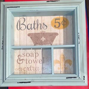 Kirklands Vintage Bath Sign with Hooks
